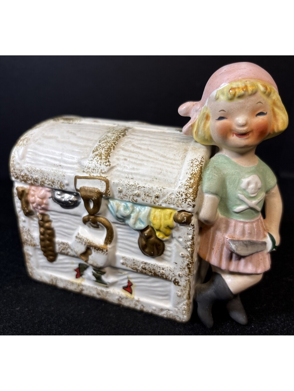 VTG 1961 Napco Ceramic Bank Pirate Girl Treasure Chest Piggy Bank Collectible